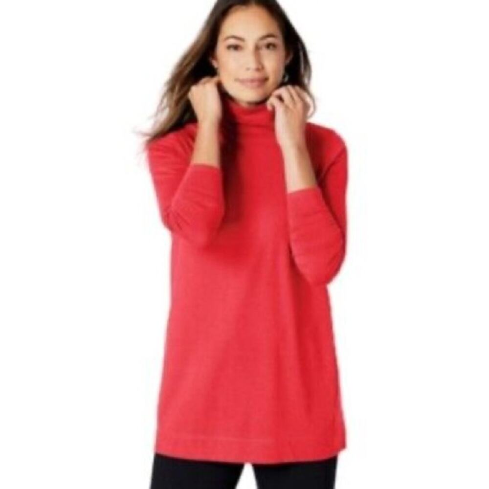 J. Jill Luxe Supima Turtleneck‎ Tunic Quiet Luxury Classic Staple Coral Red S